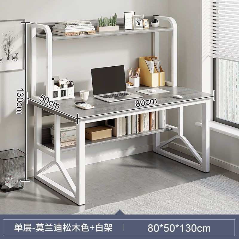 Comes Computer Desktop Desk With Bookshelf Integrated Student Writing and Reading Desk 3 Layer Storage Rack