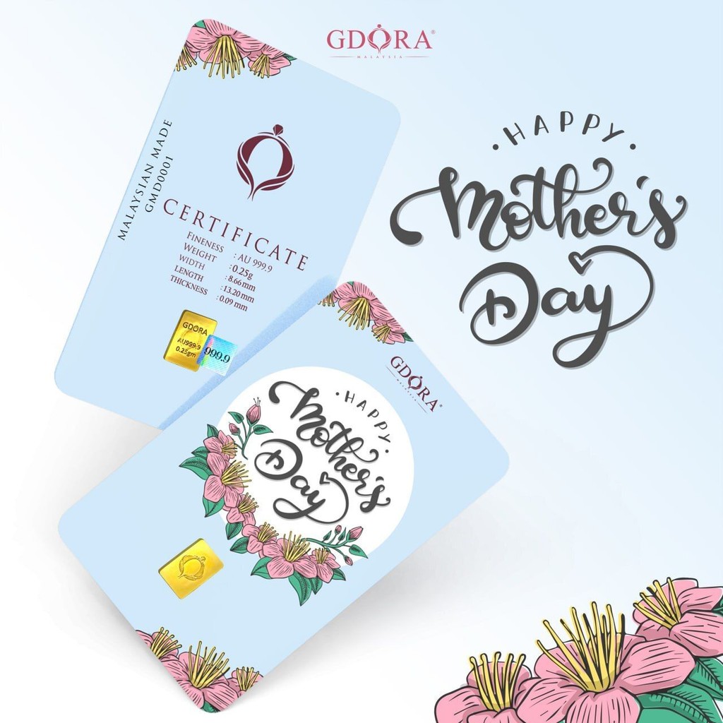 GDORA Gold Bar 0.25gram Mothers Day_Soft Hearted Blue 999.9