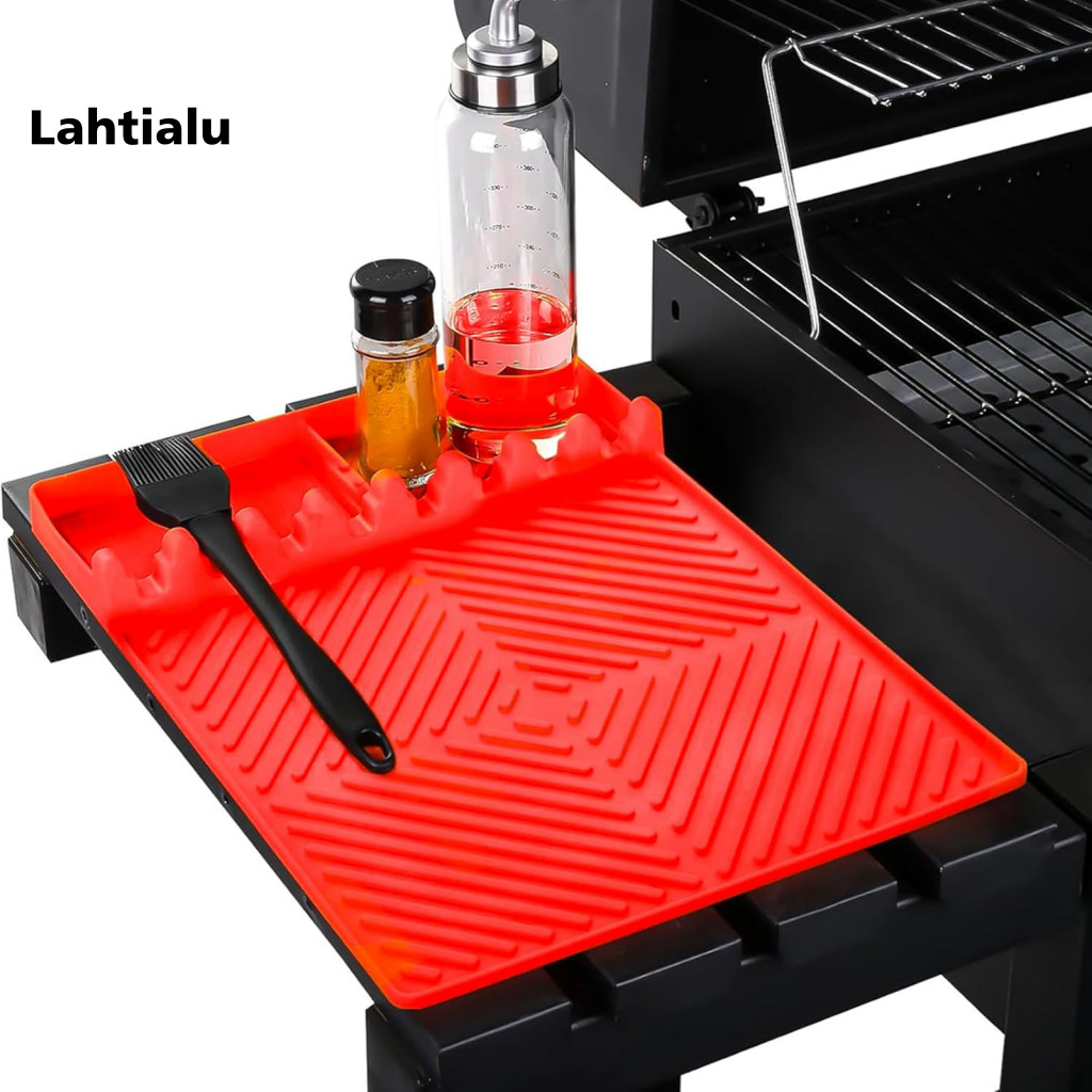 Lahtialu Griddle Spatula Mat Side Shelf Mat Grill Pad for Outdoor Gril Non-slip Silicone Grill Mat for Blackstone Side Shelf Bbq Drip Pad Spatula Holder Anti-slip for Countertop