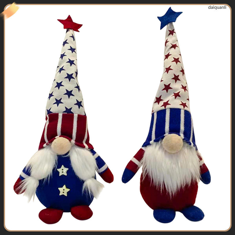 2 Pcs Independence Day Ornament Desk Gnome Doll Patriotic Gnomes Decoration American Table Figurine Statue Ornaments Faceless daiquanli