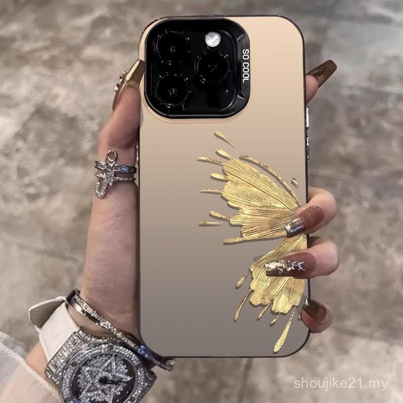 Emas Butterfly Sesuai untuk kes telefon bimbit iphone15 iPhone14plus wanita 14 13 12promax anti-jatuh 11 separuh tutup pro soft case 78 kartun se2020