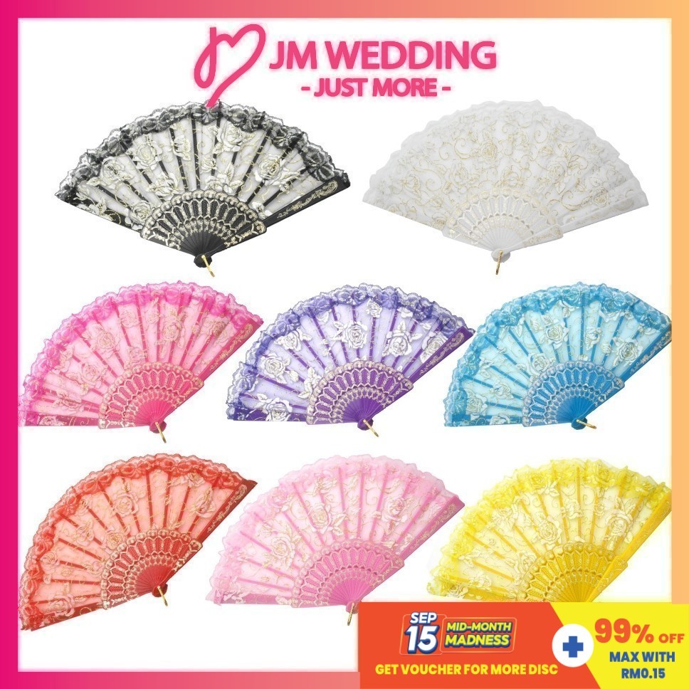 Rose Lace Dance Hand fan Kipas Tangan Lipat Tarian Corak-Floral Plastik fans Murah Doorgift Borong