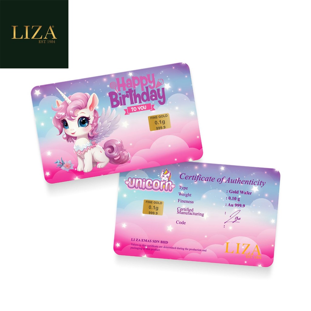 LIZA 0.10g 999.9 Gold Bar (Unicorn Birthday)