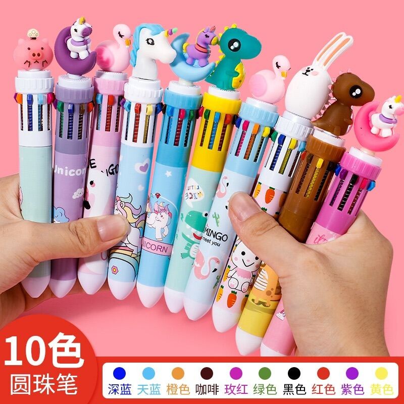 10 colour Kawaii Cute Pen Multicolour Ballpoint Pen Student Gift Door Gift Birthday Goodies Gift Set Alat Tulis Murah
