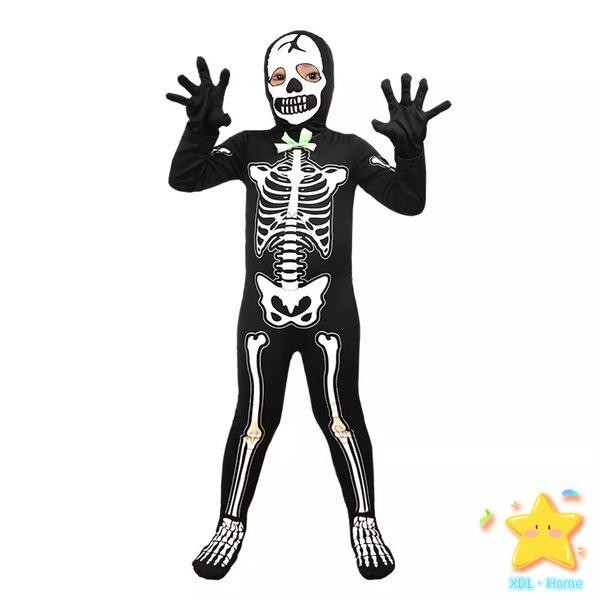 Halloween 2024 pakaian persembahan budak perempuan lelaki Children's Day role play Halloween Kids Costumes, Horror Skeleton Suits, Glow-in-the-Dark Skull Costumes, Theme Dance Part