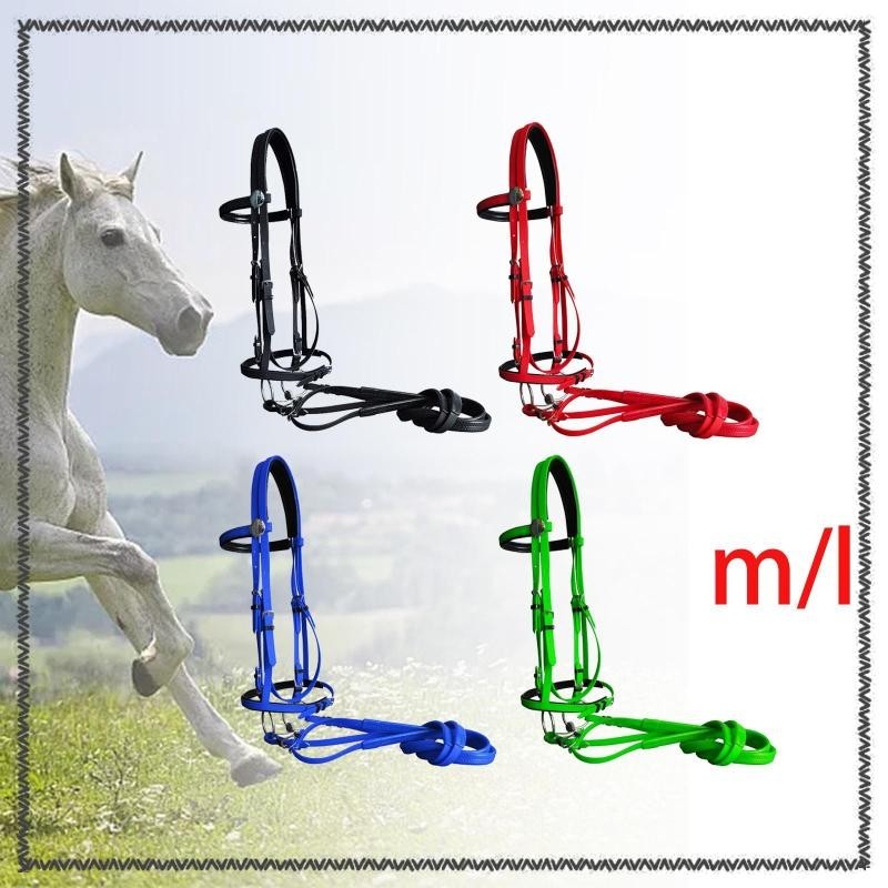 [MCA] Horse Bridle with Rein, Horse Leading Rope Synthetic Saddle Adjustable Practical Headstall Halter Riding Accessories Equestrian Equipment