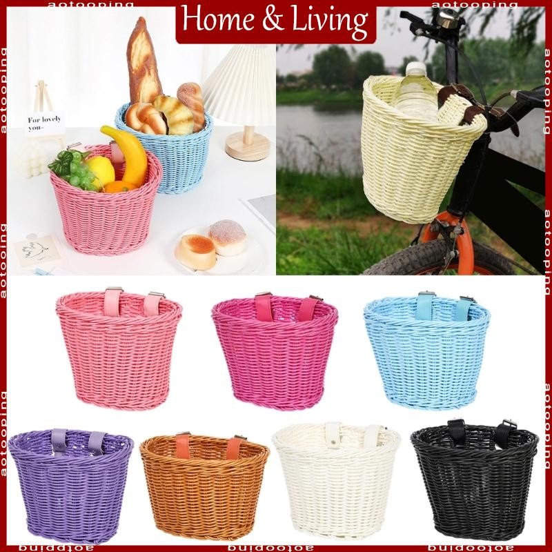 AOTO Waterproofs Plastic Wovens Bicycles Basket Detachable Wicker Front Handlebars Bikes Basket Childrens Bicycles Baske