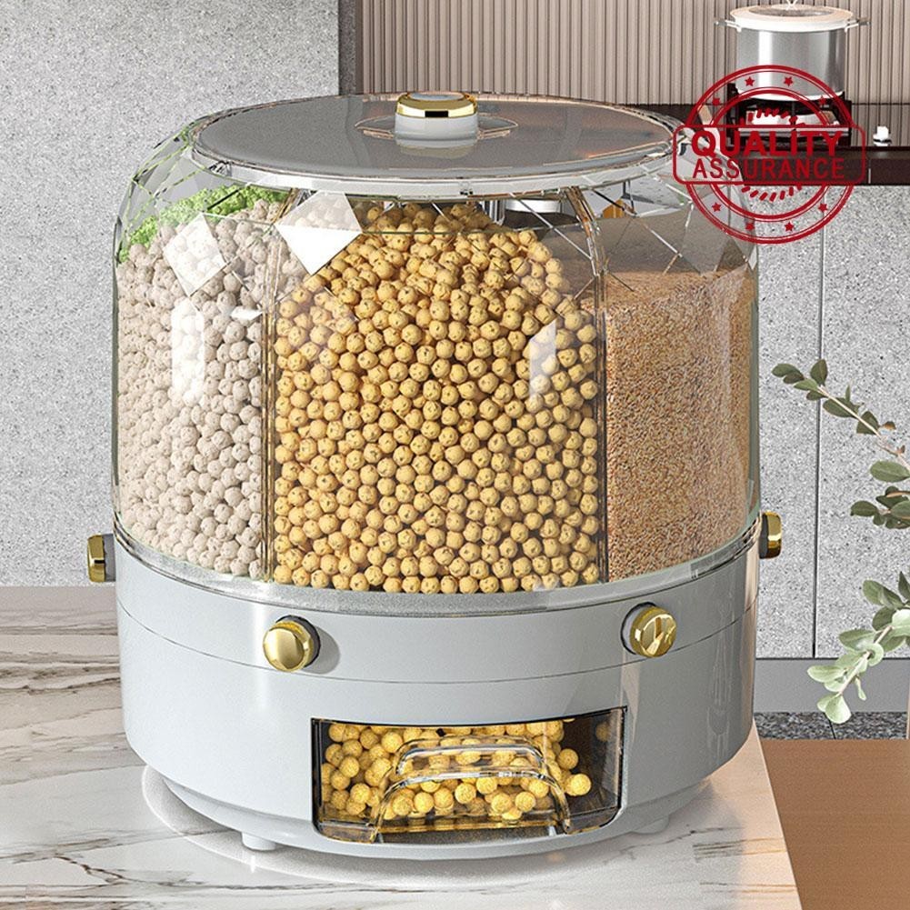 6-grid Rotating Grid Grain Rice Dispenser Sealed Cereal Storage Box Dry Tank Storage Separate O3p4 