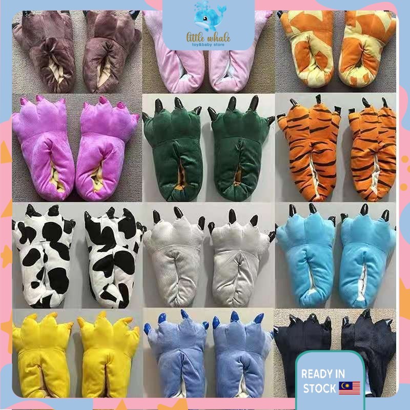 Selipar Haiwan Kigurumi Unicorn Stitch Panda Pikachu Totoro Tiger Cartoon Flannel Hooded Sleepwear Slipper