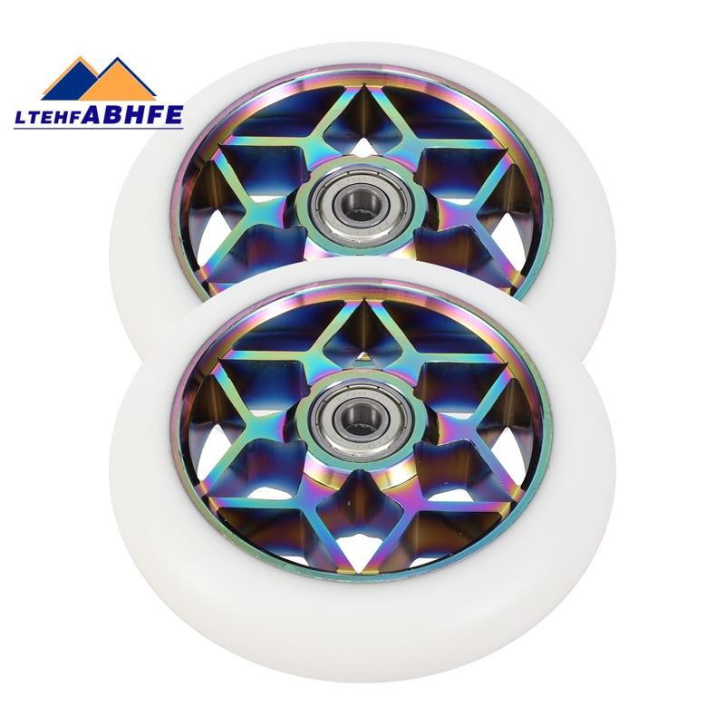 ⚡⚡2 Pcs Scooter Accessories 110mm Scooter Wheels Colorful Pu Wheels Thick Stunt Car Wheels with Bearings