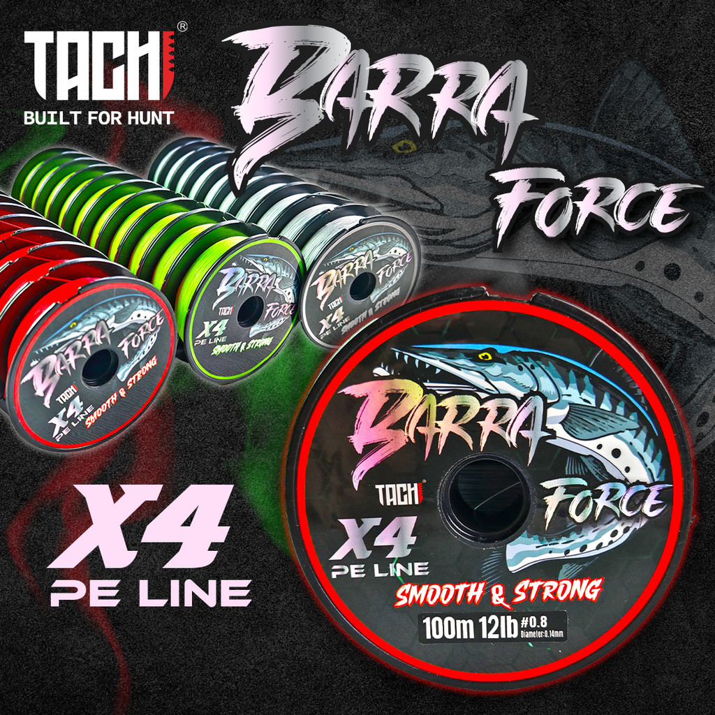 TACHI BARRA FORCE PE 4X Braided Line 100M 6-60lbs Ultra Strong Fishing Line Tali Pancing 4 Sulam Casting Jigging