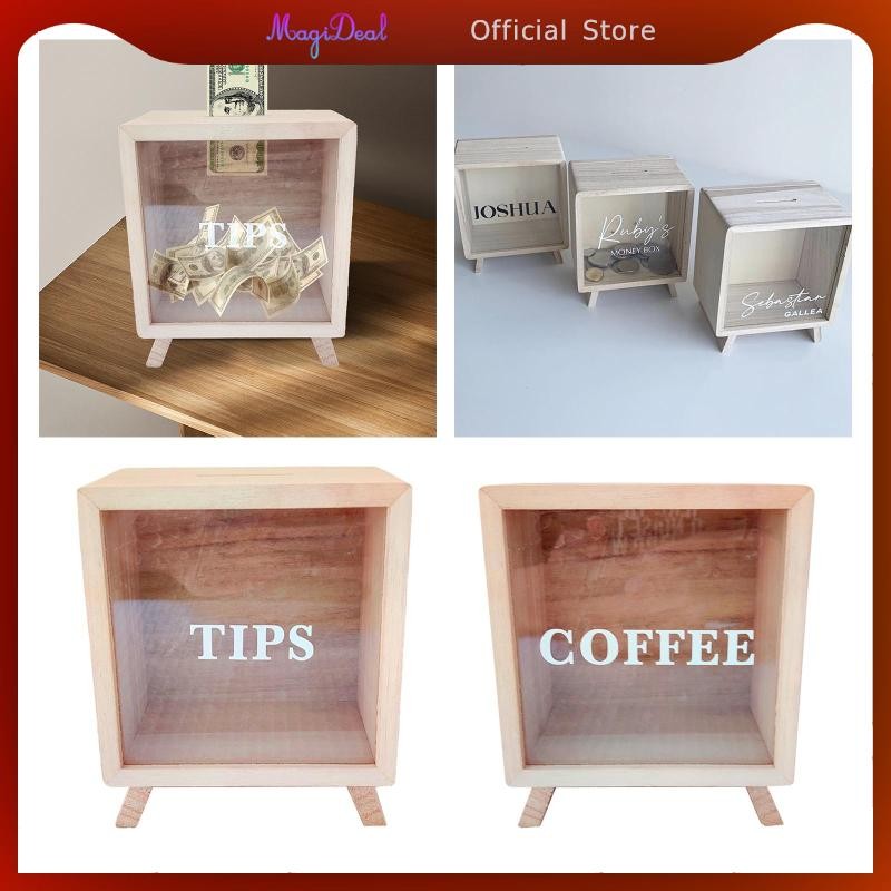 MagiDeal Bank Jar Money Box Tip Jar for Money Wooden with Front Window Panel Kids Birthday Gift Tip Box for Club Band