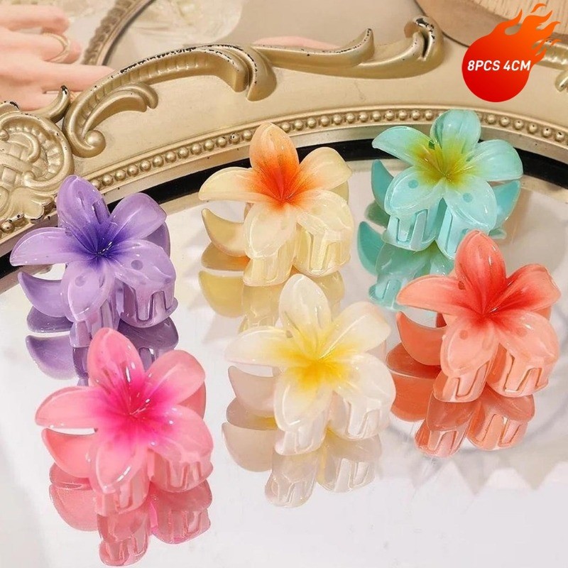 6PCS Korean Hair Clips Set: Egg Flower & Crab Claw, Sweet Gradient Hair Accessories for Women