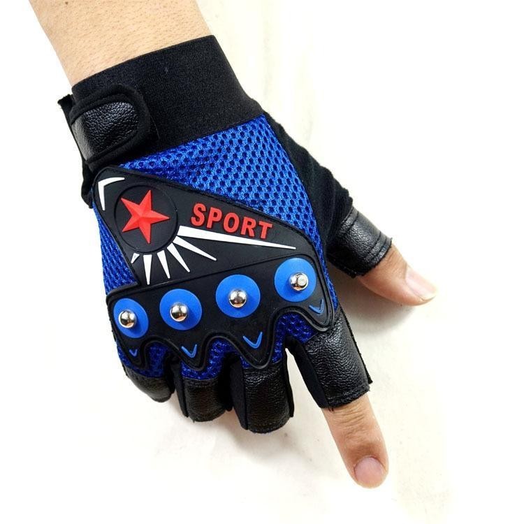 Men Men Rivets Outdoor Sports Half-Finger Gloves Women Breathable Mesh Red Five-Star Wear-Resistant Self-Defense Anti-Slip Fitness Cycling Men's Rivets Outdoor Sports Half-Finger Gloves