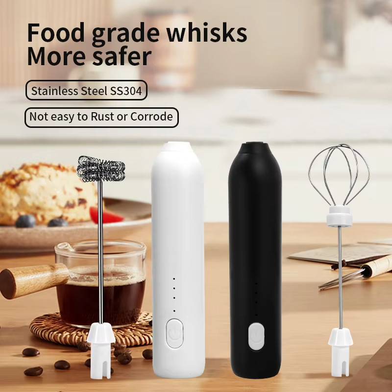 【Double Head】Milk Frother Handheld Rechargeable Coffee Frother Foam Maker Electric Whisk Drink Mixer USB charging