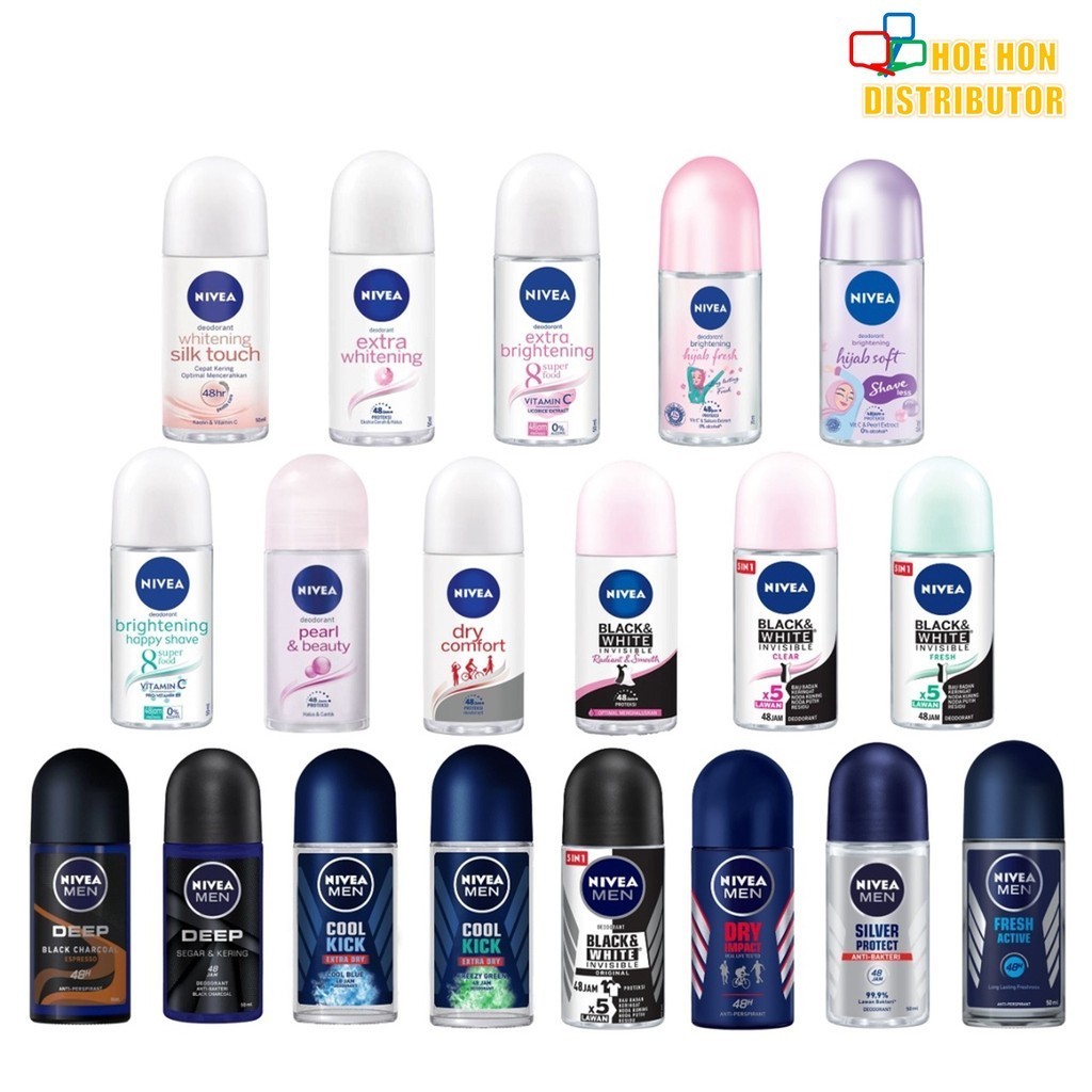 [Import] Nivea Deodorant Roll On 50ml Hijab Cool Active Soft Fresh Extra Brightening Silk Touch Pearl Beauty Black White