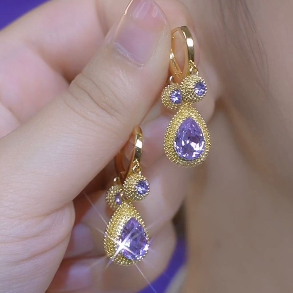 Classy Light Luxury Purple Zircon Water Drop Durian Unique Design New Style Earrings