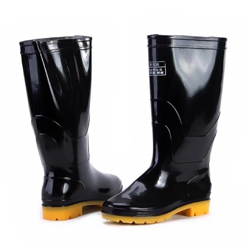 high cut rain bota simple plain rain flood boots for men rubber wear-resistant super long rain boots