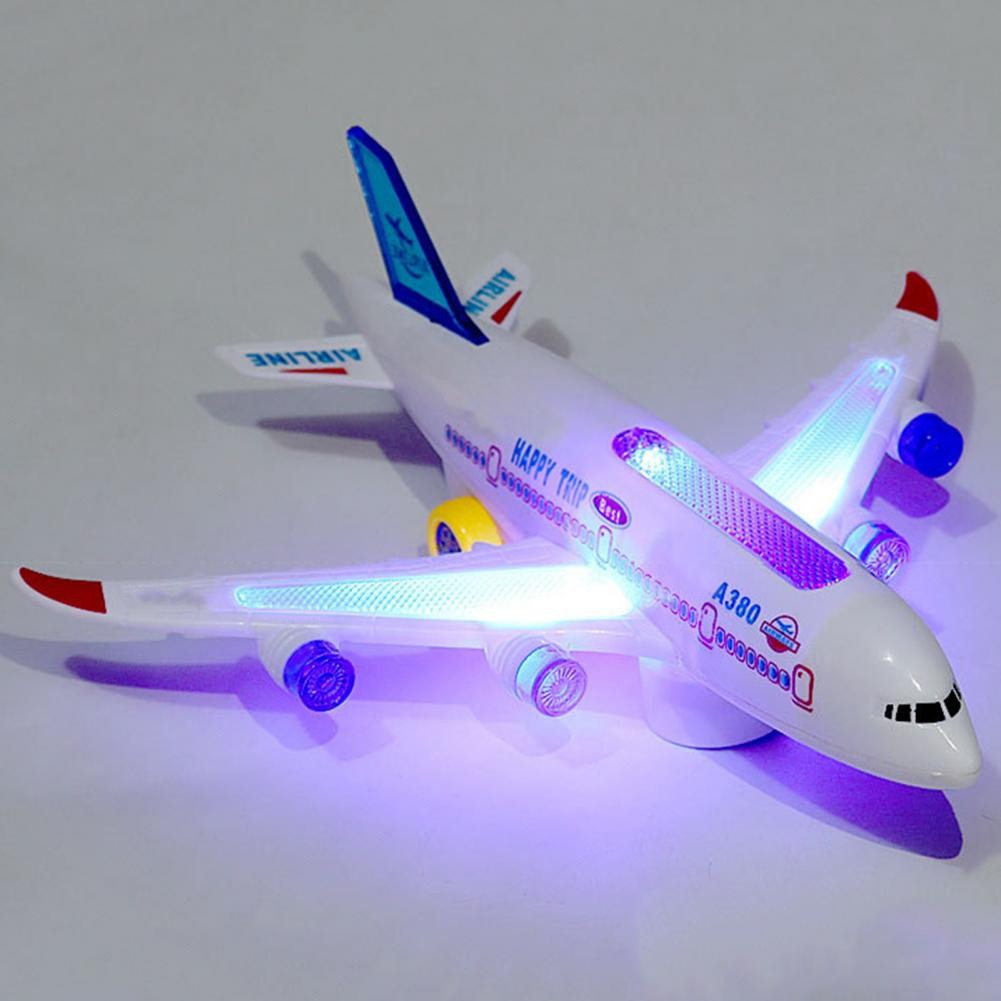 Aircraft Toy Hand-on Ability Energy-saving Kids Toy 360 Rotation Electric A380 Airplane Moving Flashing Lights Model Toy