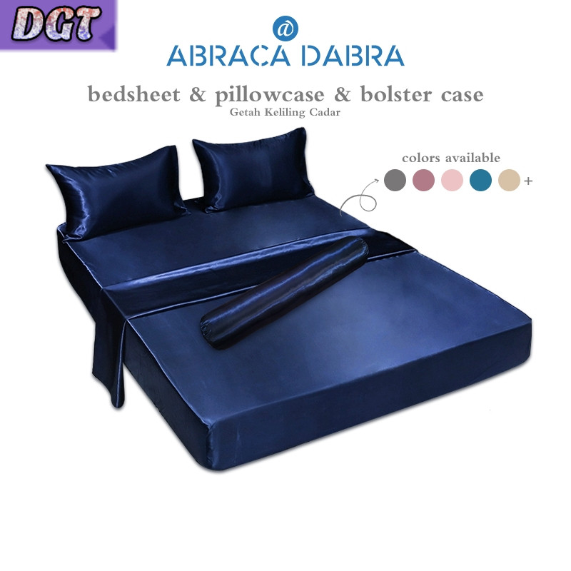 DGT 【Malaysia Ready Stock】Abraca Dabra Satin Soft Silk Solid Bedding Fitted Sheet Getah keliling bolster case 100%