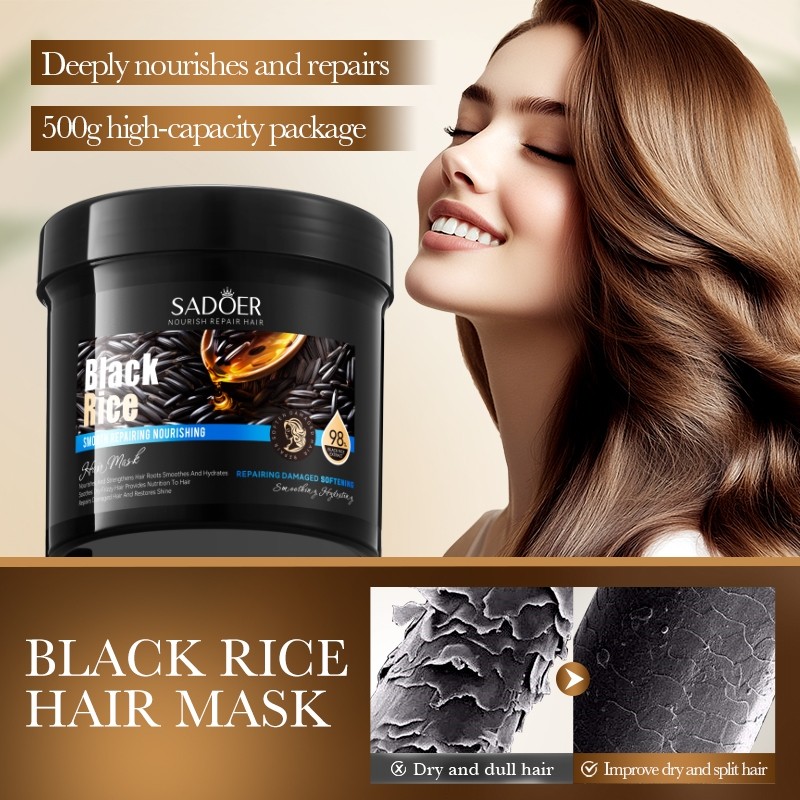 Sadoer Black Rice Hair Mask 500g Repairing Damaged Hairs & Soften, Smooth Repairing & N…