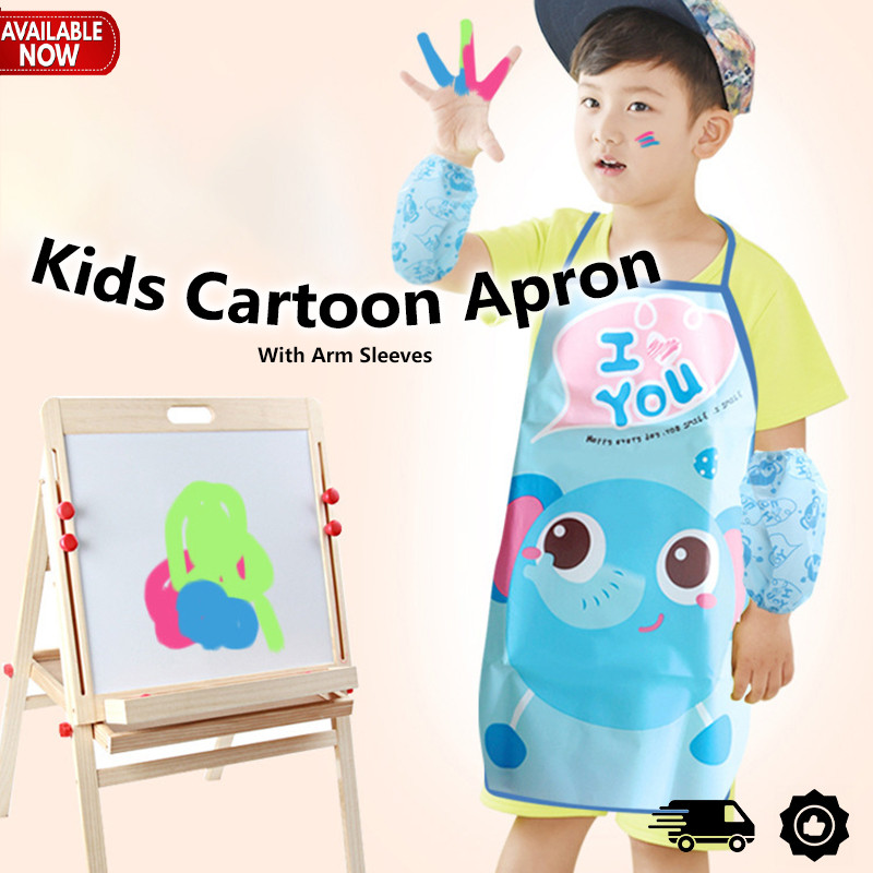 Cute Cartoon Children Arm Sleeves Apron Waterproof Kids Art Painting Cook Baking Kitchen Apron 小孩围裙