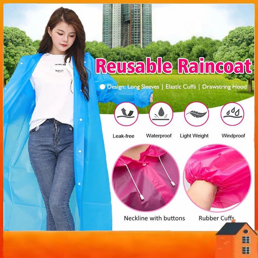Non-Disposable Portable Adult Raincoat, EVA Poncho, Unisex Transparent One-Piece for Outdoor Travel
