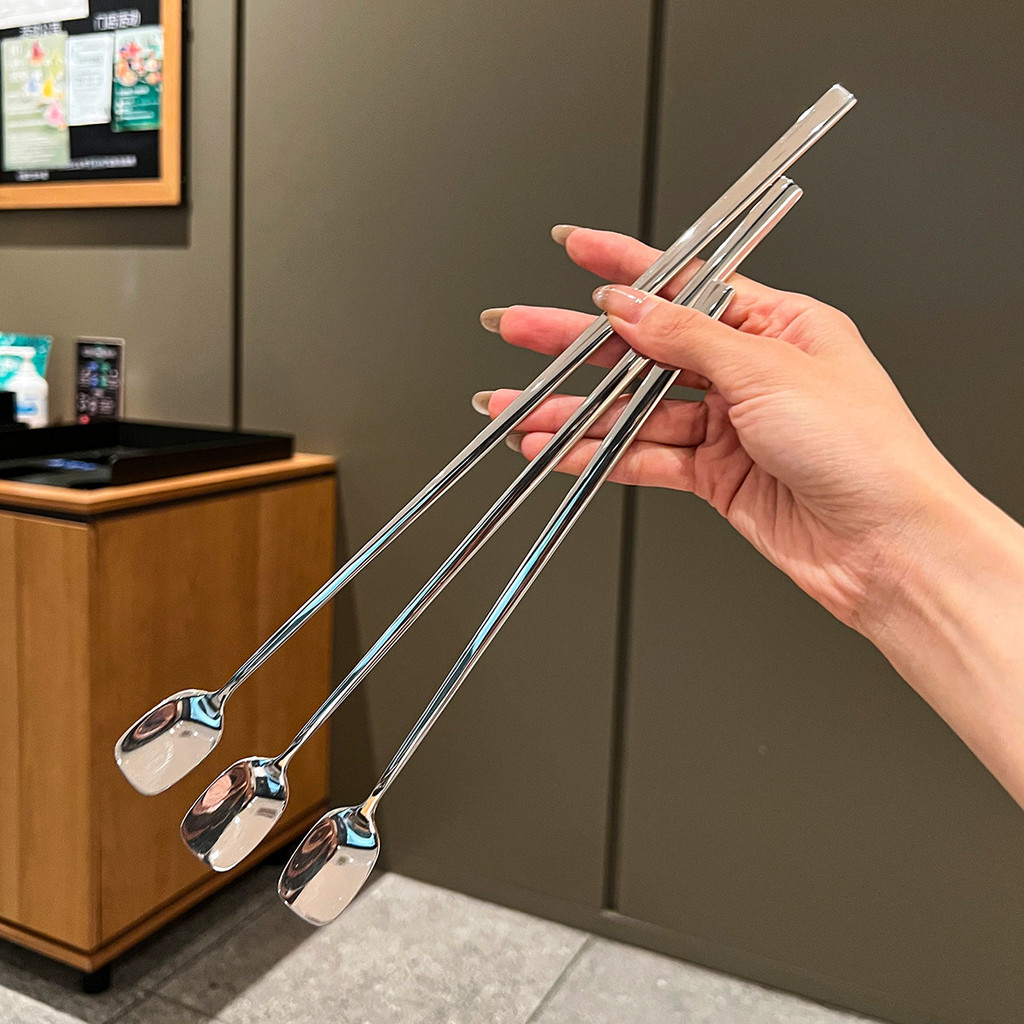 OUKEAI Long Handle Stirring Spoon 316 Stainless Steel Ice Tea Spoon 23/27/30cm Square Head Honey Milk Tea Coffee Spoon Mixing Stirring Rod