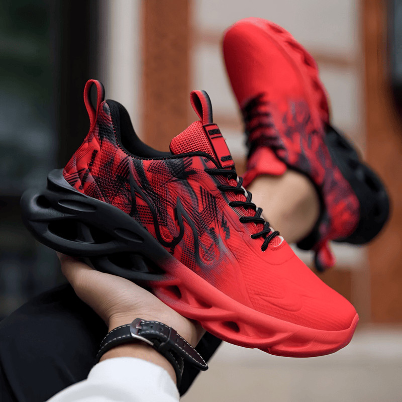 MERAH DN SNEAKERS Men's and Women's Running Shoes Red with Black and Canvas