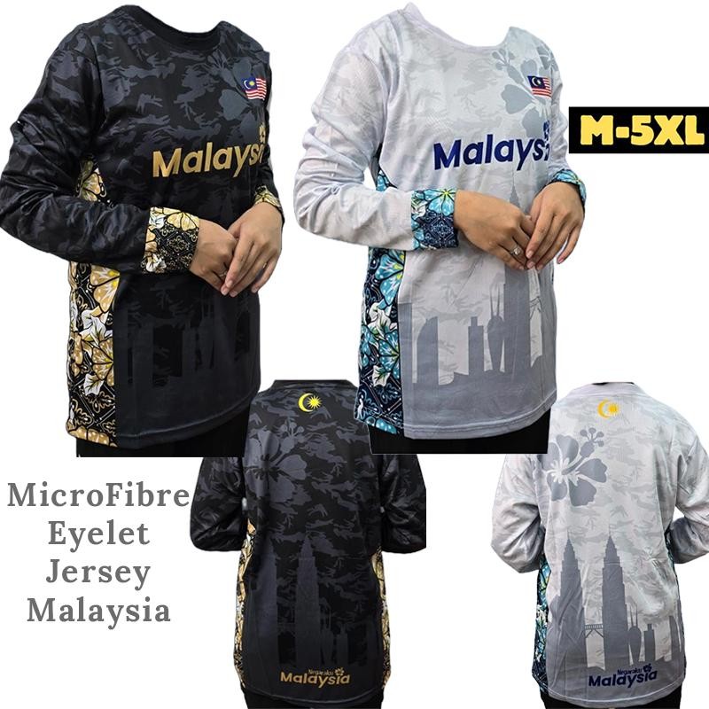 M/5XL Jersey Malaysia Long Sleeve Microfibre Eyelet ST9 Lengan Panjang Baju Jersi Merdeka