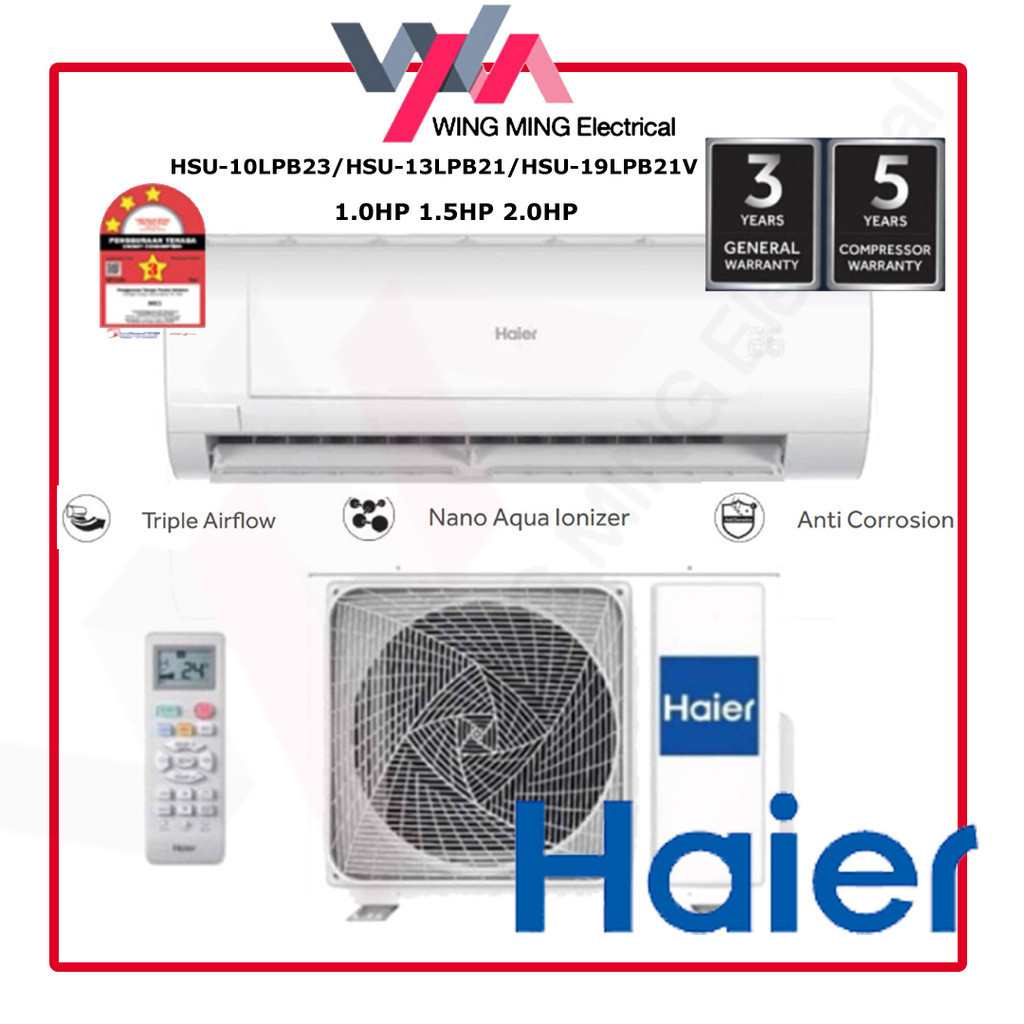 Haier 1HP/1.5HP/2.0 HP R32 Non Inverter Nano Aqua Ionizer Air Conditioner Air Cond (HSU-10LPB23/HSU-13LPB21/HSU-19LPB21)