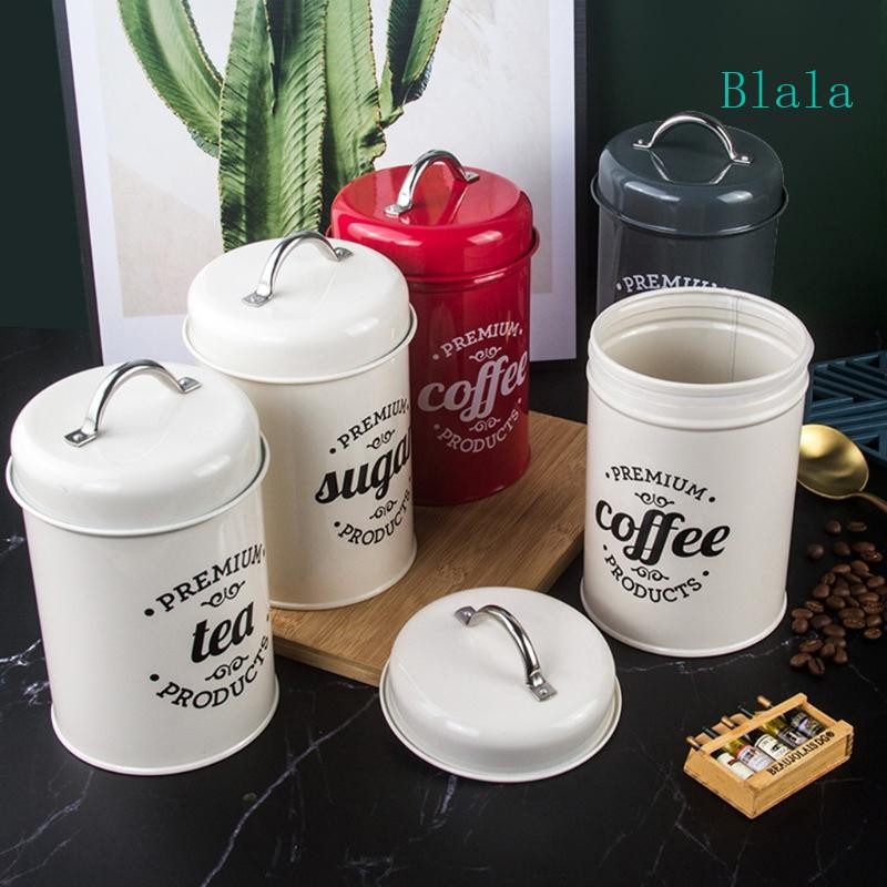 Blala European Style Airtight Kitchen Canister with Lid Metal Sugar Coffee Storage Jar Container Organizer Rustic Far