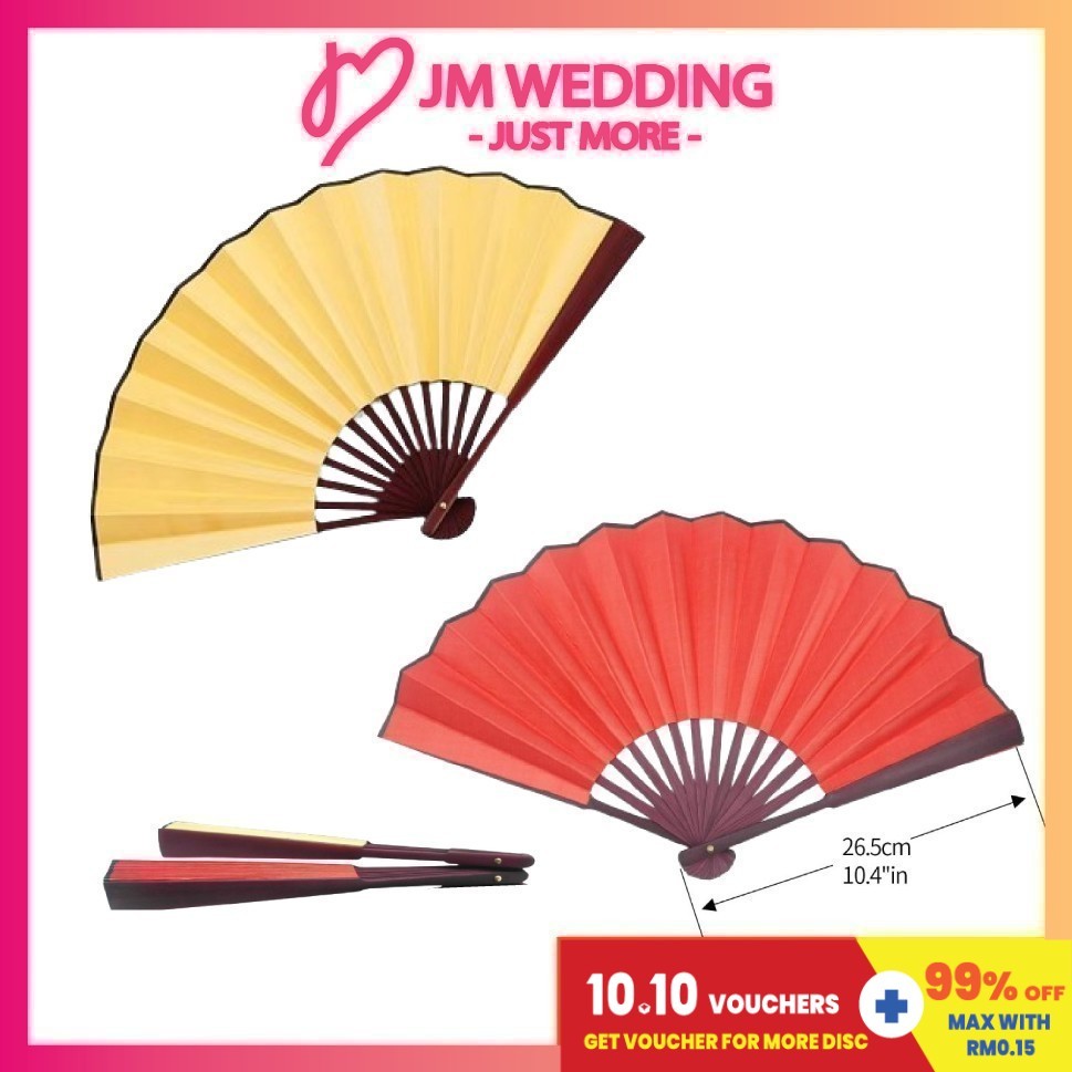 26.5cm Large Chinese Traditional Nylon-Cloth Folding Hand Fan Kipas tangan Asian Theme Bamboo Kayu