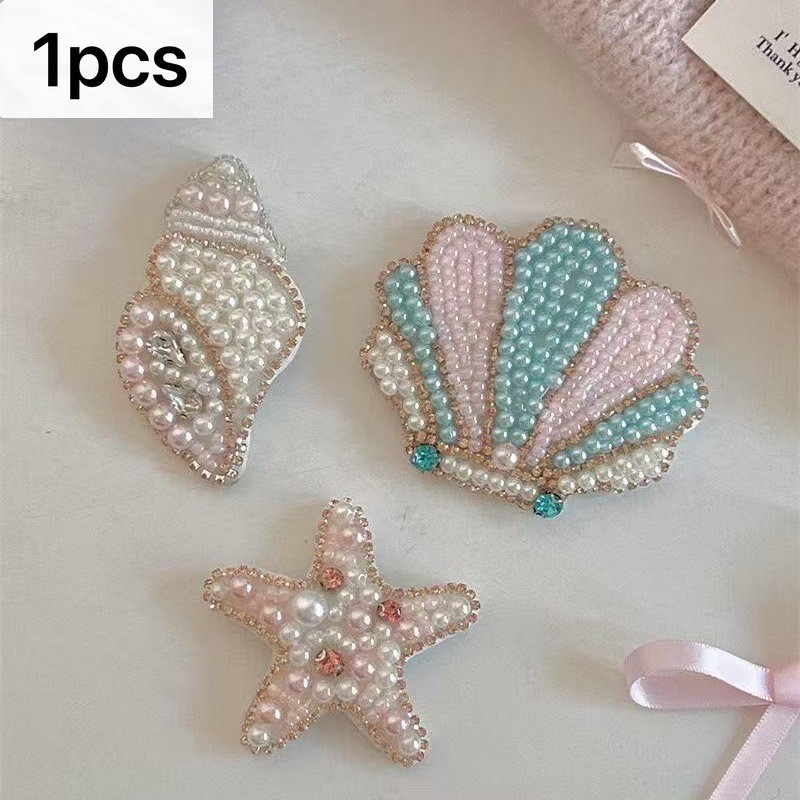 Heavy Industry Embroidered Pearl Shell Starfish Hair Clip Fashion Bangs Side Clip Broken Hair Clip