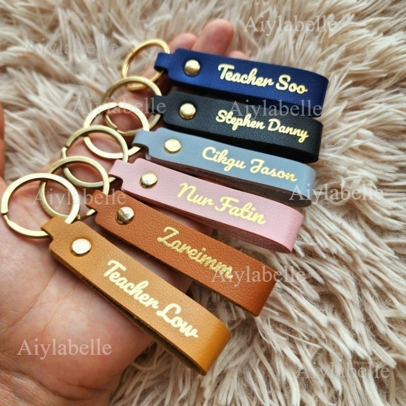 Custom Keychain Name Personalised Gift Leather Keychain Personalized Keychain Leather Engrave Name Tulis Nama Keychain