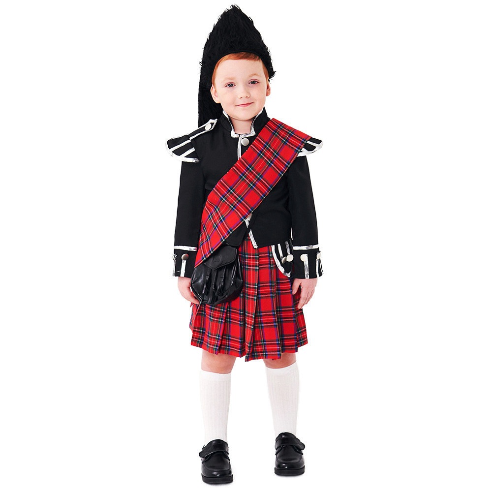 Kids Child Scotsman Costume for Boys Tartan Kilt Set Scottish Outfit 2-4Y 4-10Y 10-12Y