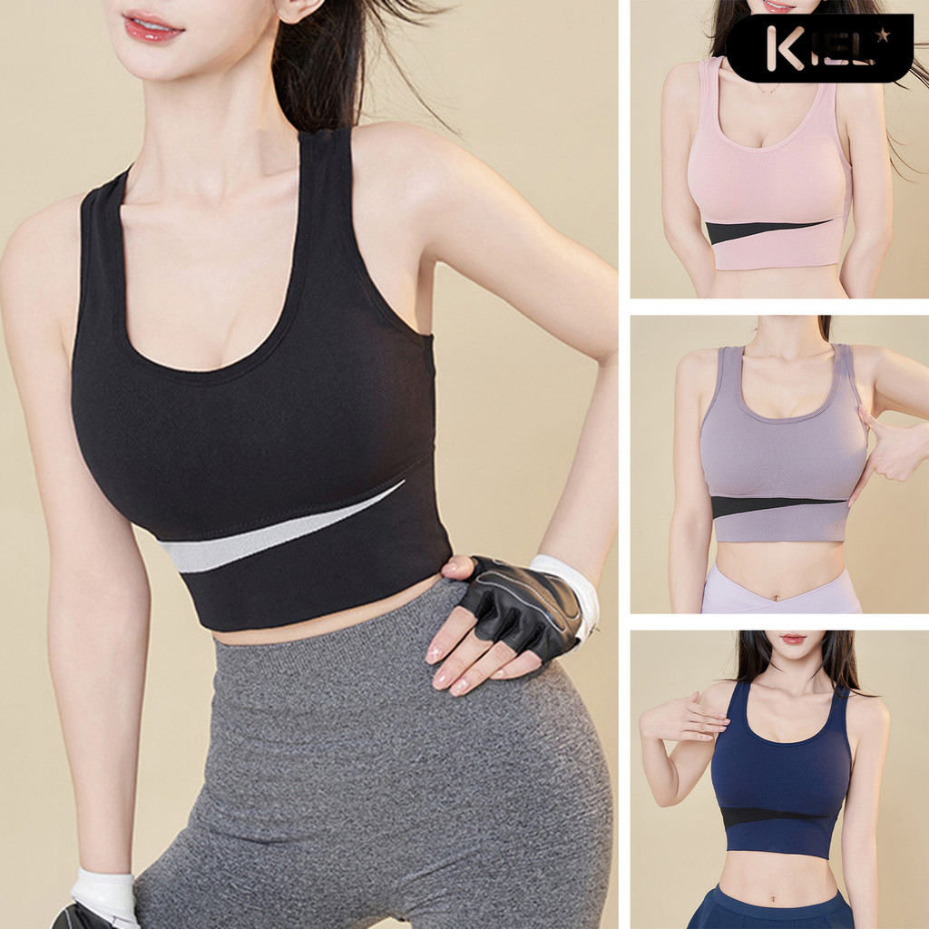 [KL]Women Sports Bra Shockproof Soft Seamless Push Up Gathering Padded Wireless Quick-drying Adjustable Elastic Breathable Jogging Vest Bra