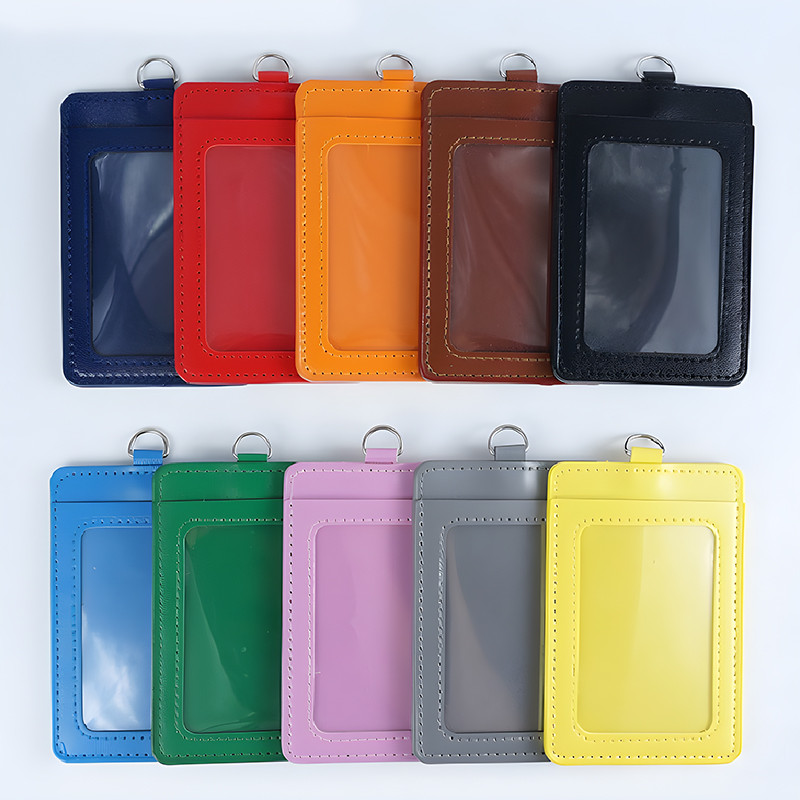 PU Leather ID Card Tag Wallet Case Badge Holder Double Sided Vertical Horizontal Pemegang Kad ID 卡套