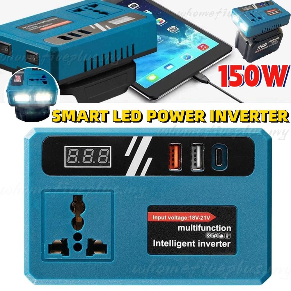 【3Battery set】Portable Smart Led LightPower Inverters for 20V Battery Inverter 20v-220v Converter with 3 USB,AC Outlet and TypeC Adapter for Makita Fast Charging