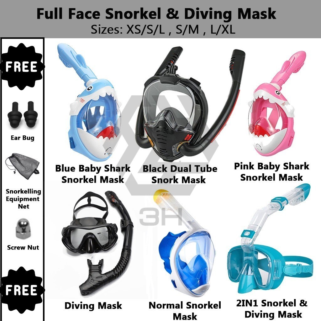 3H Anti-Fog Full Face Diving/2IN1 Diving&Snorkel Mask c/w Camera Mount And Dual Breather Pipe