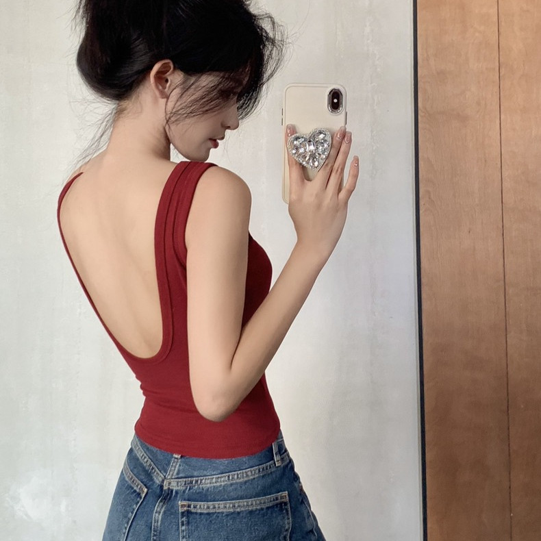Women's Backless Basic Tank Top New slim fit Vest With Pads Spice girl Camisoles