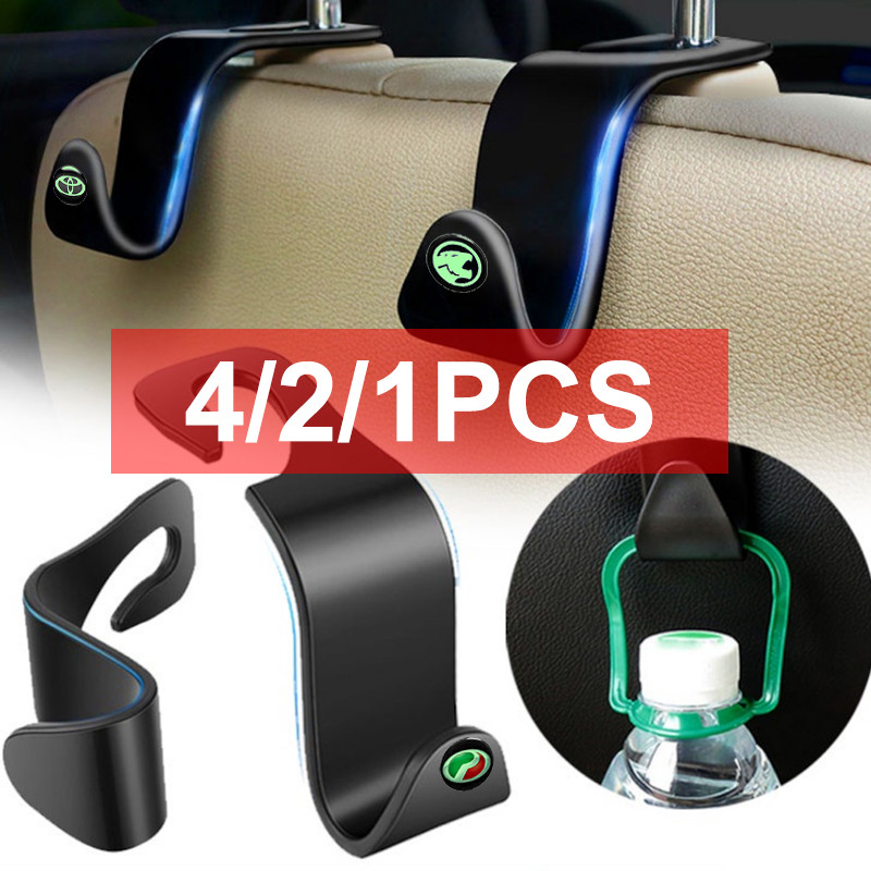 [Ready Stock] 4/2/1pcs Luminous Car Rear Back Seat Hooks Hanger Hidden Vehicle Hook Bag Organizer Holder Car Interior Accessories for Proton Perodua Honda Toyota Nissan BMW Benz Mitsubishi Mazda