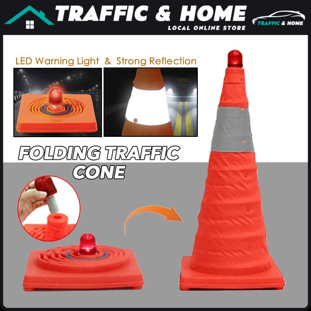 45cm/60cm Collapsible Foldable Road Cone Safety Reflective Tape Telescopic Security Traffic Cone with Warning Light