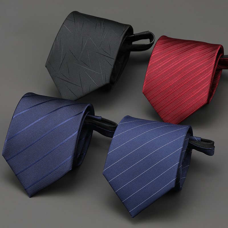 Black Business Zipper Style Tie Male Blue Formal Wear Necktie Groom Wedding Accessories Lazy People Free Stripes