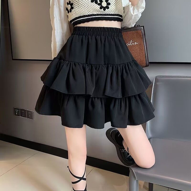 Korean Summer Pleated High Waist Elastic Band Mini Skirt Tiered Design Women Petite Short Skirt Korea musim panas lipit pinggang tinggi elastik band skirt reka bentuk berperingkat pendek mungil wanita