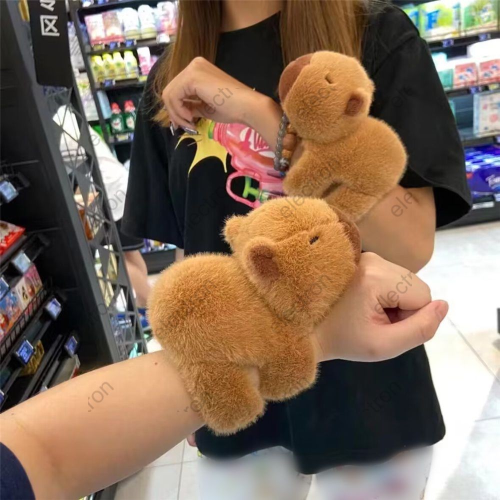 Kawaii Capybara Slap Band Bracelet,plush Hand Ring Funny Pop Snap Wrap Wristband Bracelet,capybara Plush Hand Ring Wristband,simulation Capybara Plush Wrist Band Election