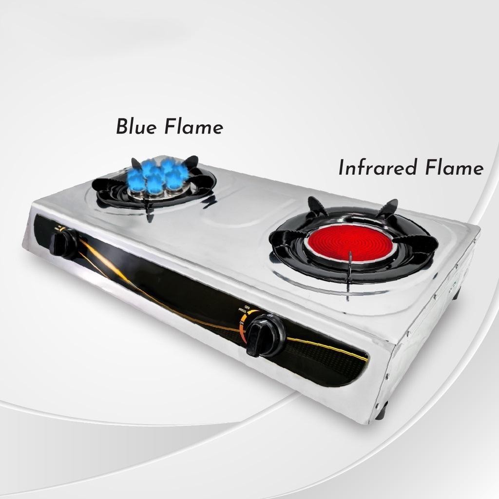 GBHA Hybrid 2in1 Stainless Steel Dual Gas Cooker Infrared Burner Gas Stove 8 Jet Dapur Gas Cooktop Double Burner