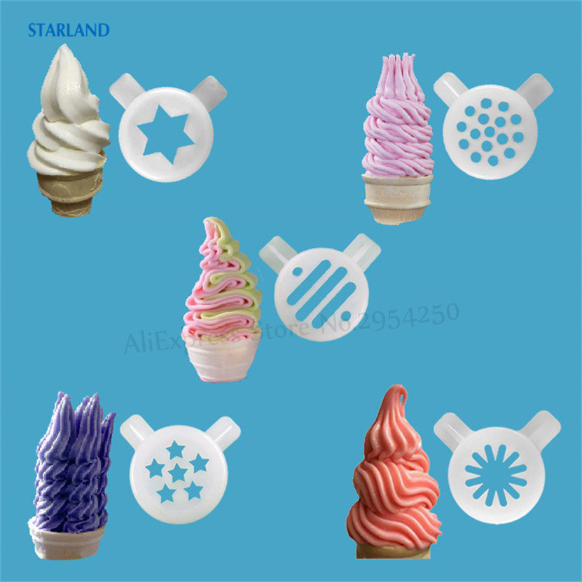 HKLHDZ  5Pcs Ice Cream Machine Magic Nozzles Soft Ice Cream Modeling Caps Ice Cream Maker Part Plastic Lids