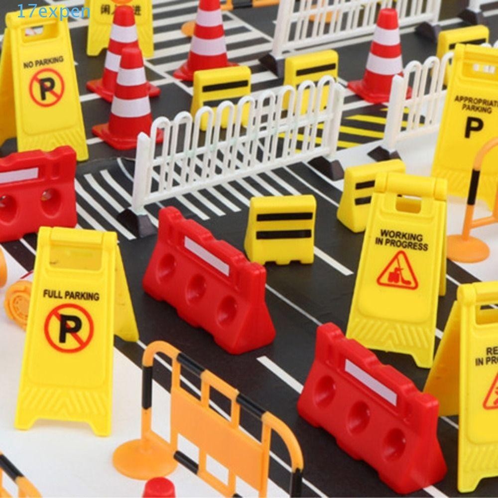 EXPEN Mini Road Construction Fence, DIY Isolation Fence 1:12 Dollhouse Accessories, Cute Traffic Barrier Warning Sign Road Pile Highway Construction Scene Model Doll House