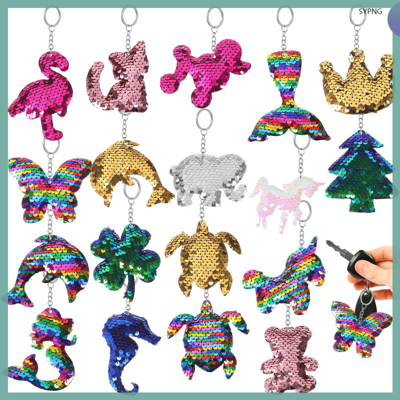 Coastal Keychain Flip Sequin Keychains for Adults Colorful Pendant Purses Women Trendy Car Keys Reflective Miss Child Wallet Bulk Mermaid Keyring 18 Pcs shaoyiping